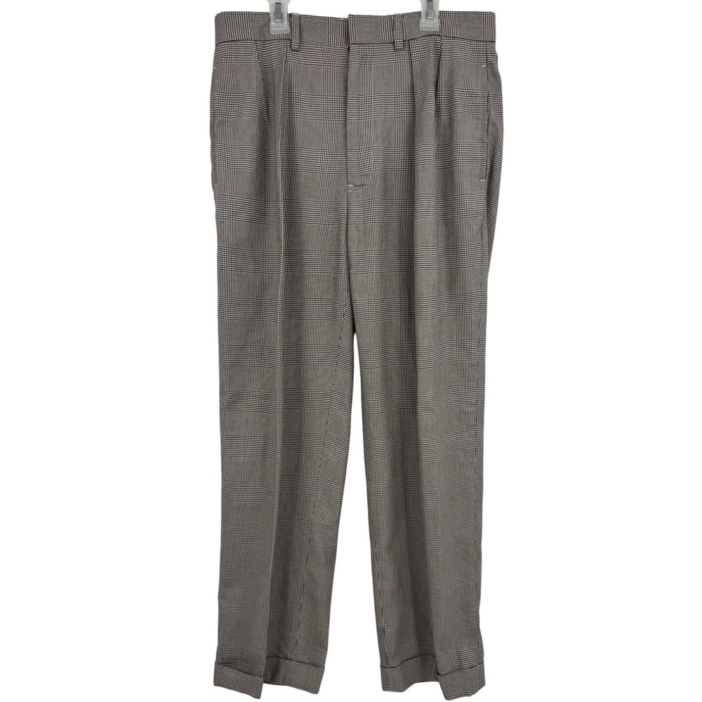 Polo Ralph Lauren Mens 32x30 Glen Plaid Pleated Cuffed Cotton Dress Pants Brown